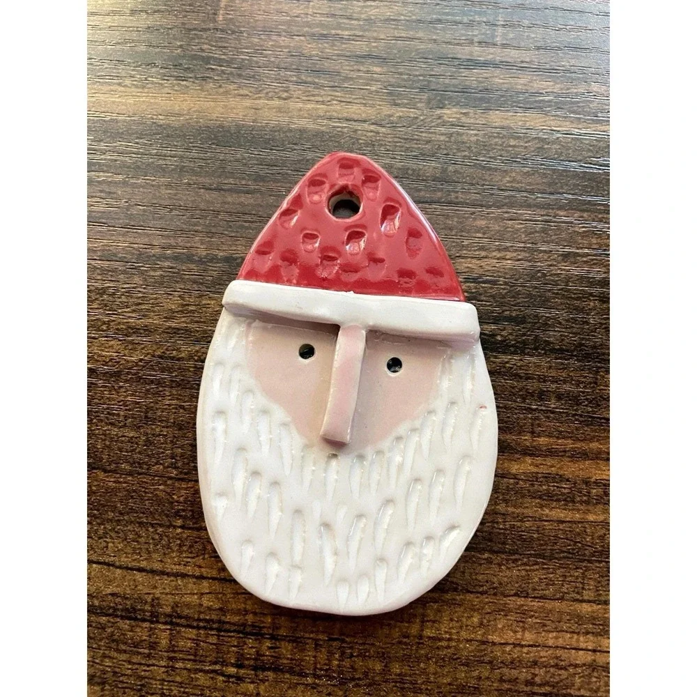 Handmade Santa Ornaments Set of 2 Stoneware Christmas Decor Local KS Artisan